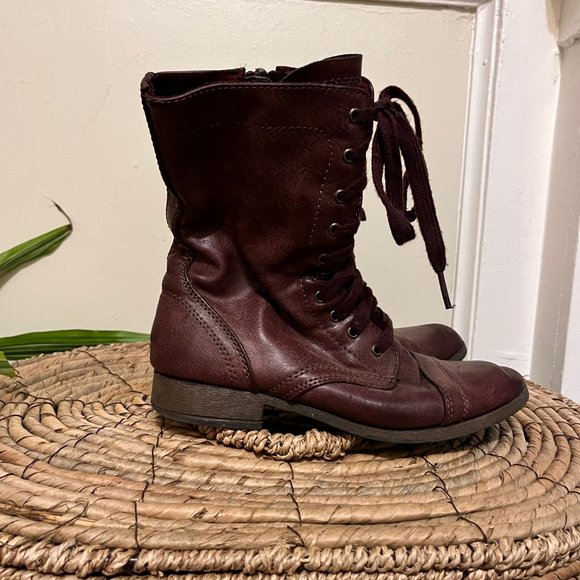 Wine Colored Lace Up Combat Boots - Picture 5 of 9